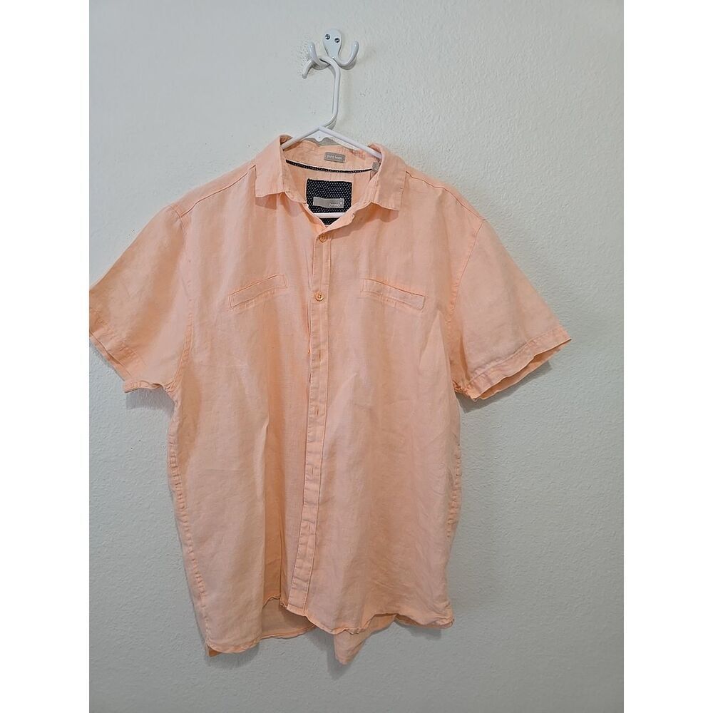 Bruno Men Size Large Apricot Button-up Pure Linen Casual Shirt L